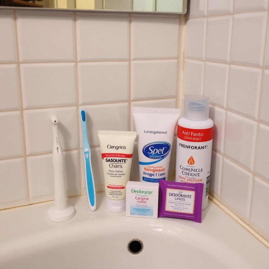 Kit de higiene pessoal com escova de dentes, creme dental e desodorante