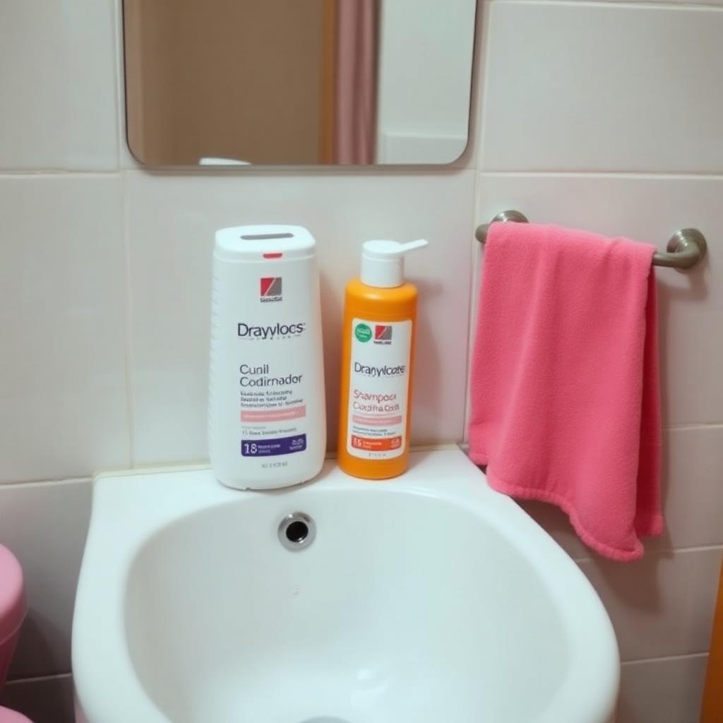 Frascos de shampoo e condicionador em banheiro doméstico